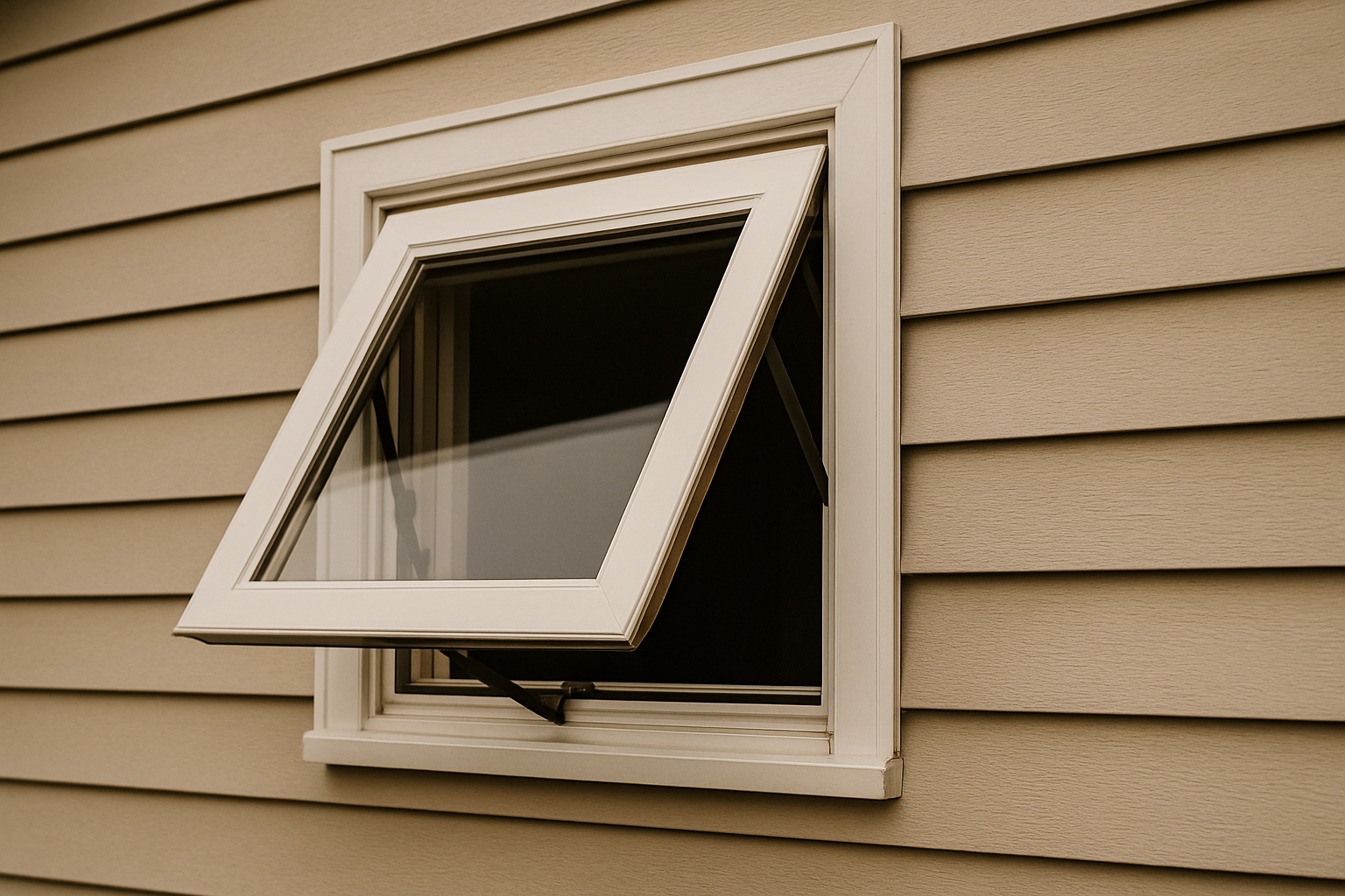 A modern awning window on the facade of the house