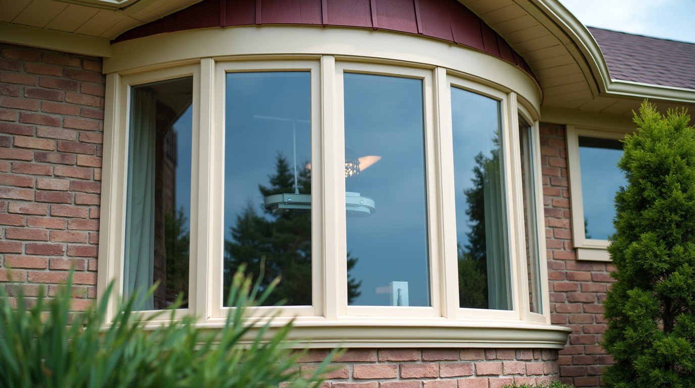 A close-up of the 5-section bow window on the facade of the house