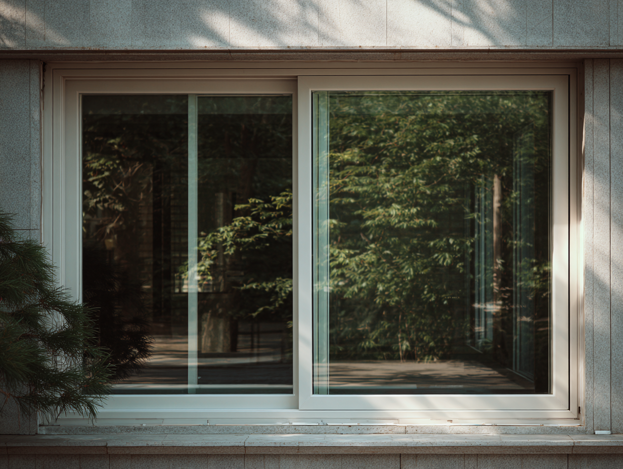 Modern sliding window with white frame and double glass