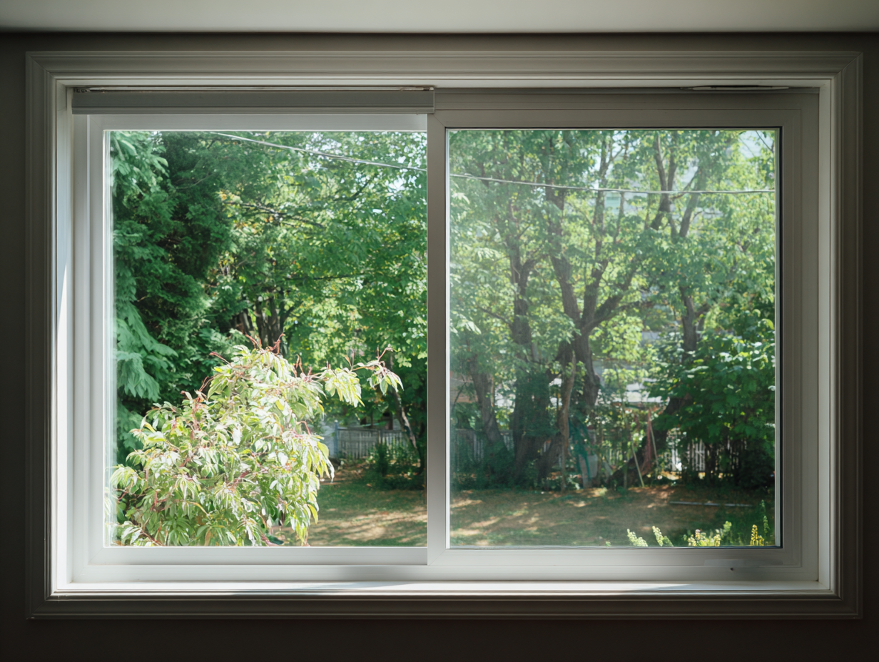 Sliding window with white frame and double glass