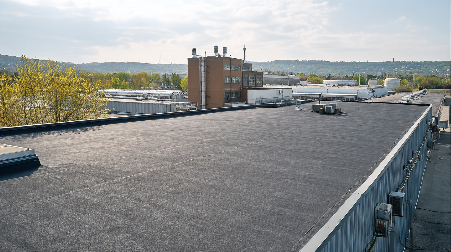 Modified bitumen flat roof on commercial warehouse building