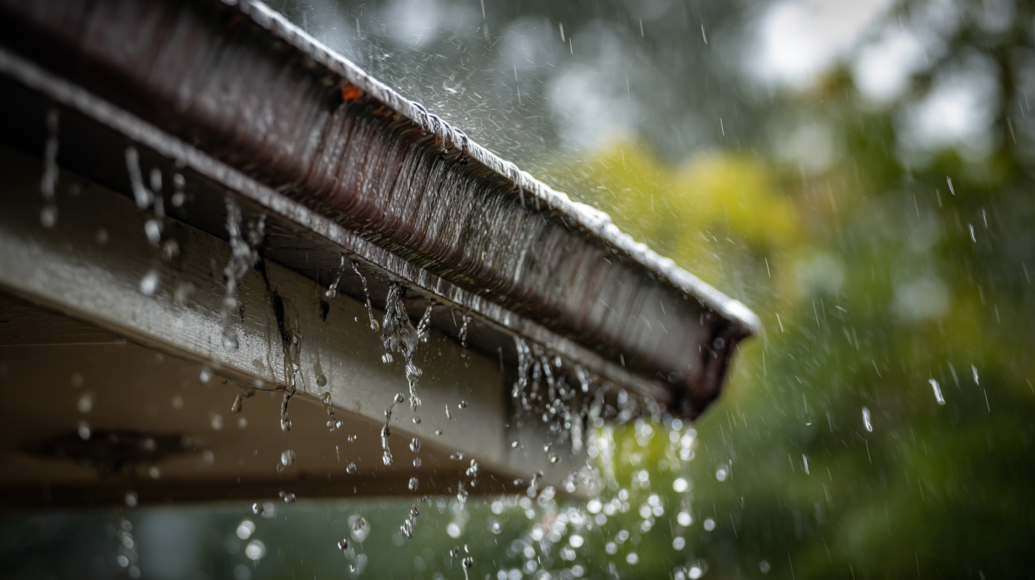 Overflowing gutters during heavy rain in New Jersey