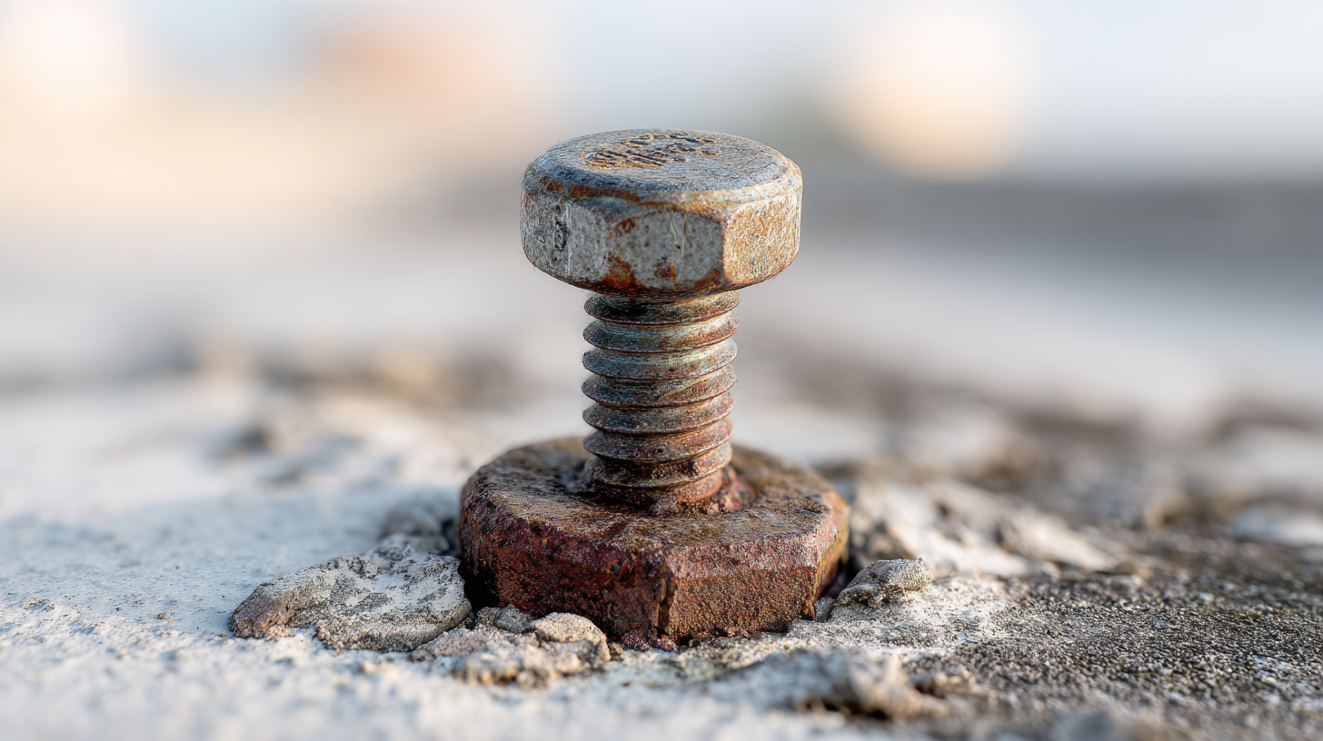 Rusty metal roof screw with failed seal