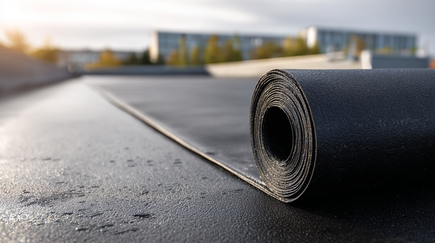 Close-up of a black EPDM roofing membrane roll