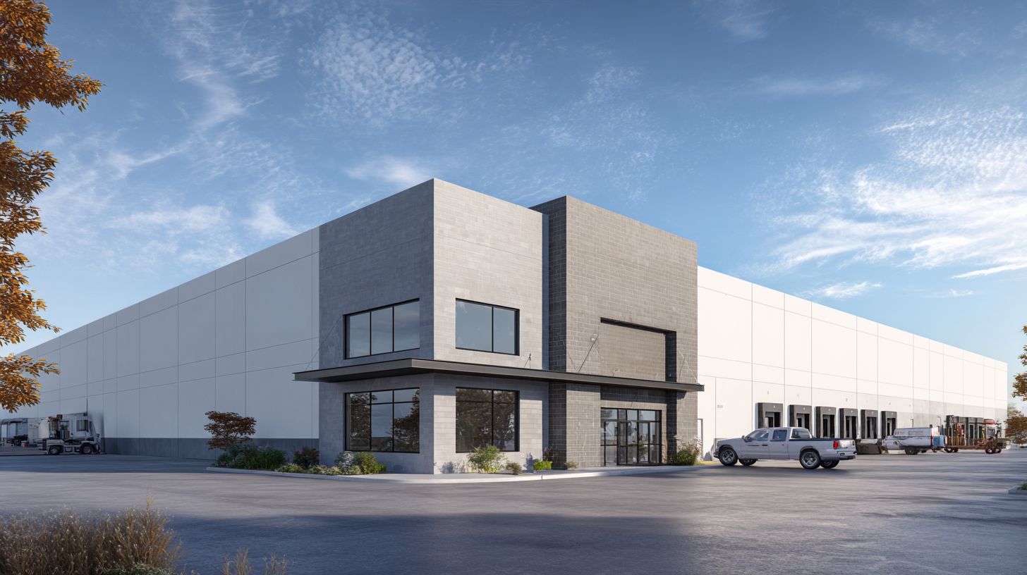 Modern warehouse with a flat commercial roof