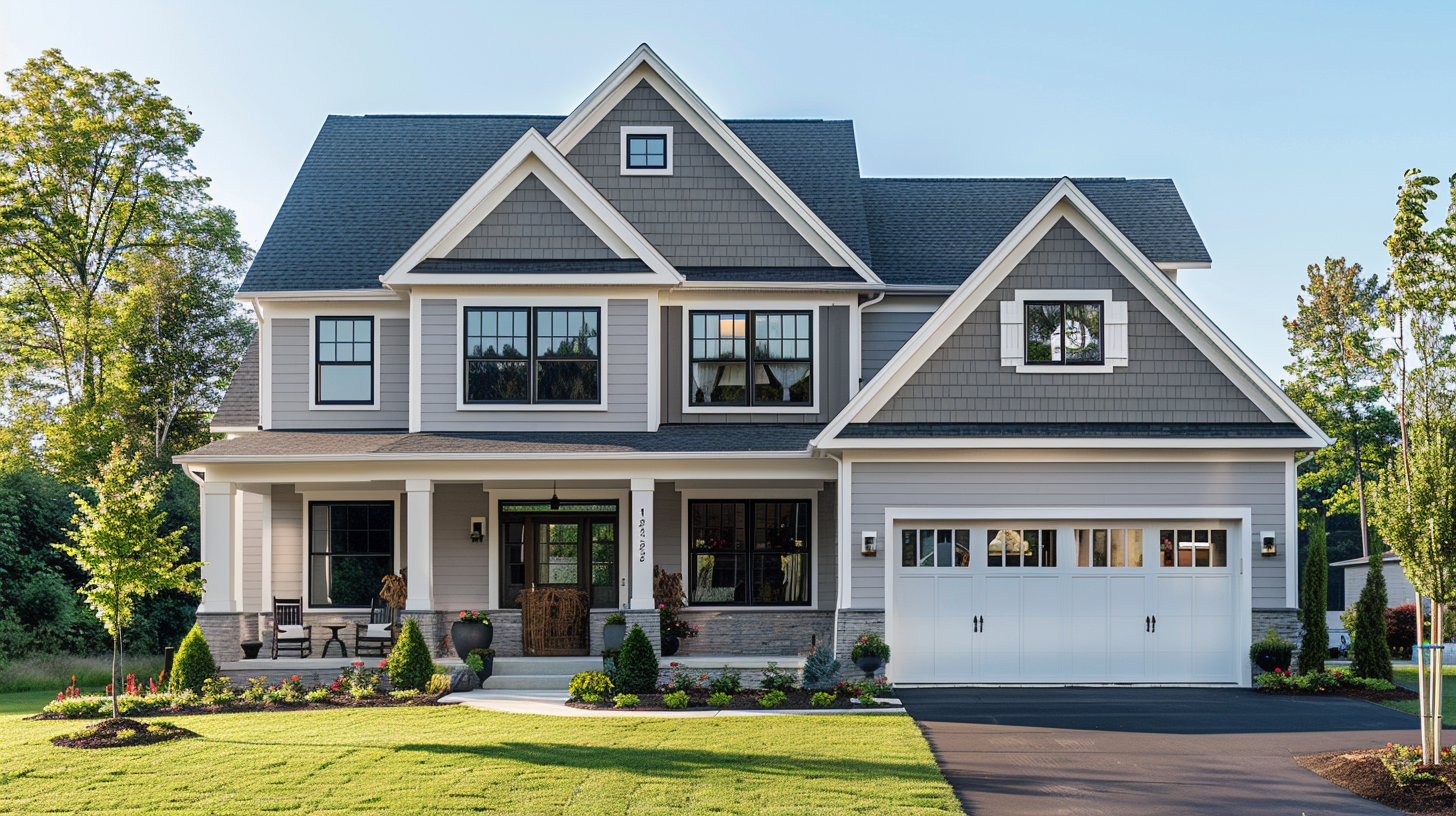 Two-story craftsman home exterior featuring double-hung windows with black frames
