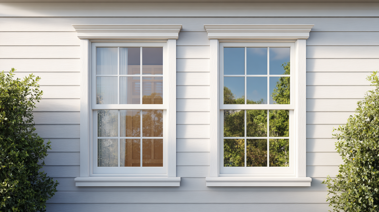 Single-hung vs double-hung window comparison on a white clapboard exterior wall