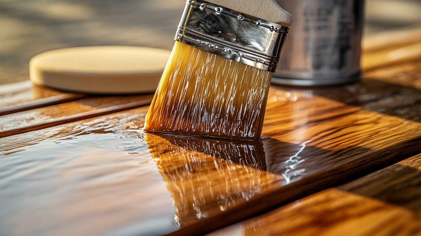 Brush applying fresh sealant to a wood surface during refinishing